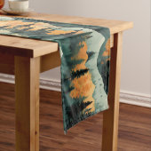 山と木は緑とオレンジ ミディアムテーブルランナー (インサイチュ)