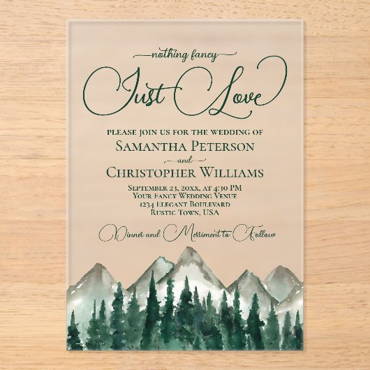 山と松のファンシー愛の結婚み アクリル招待状 (正面)