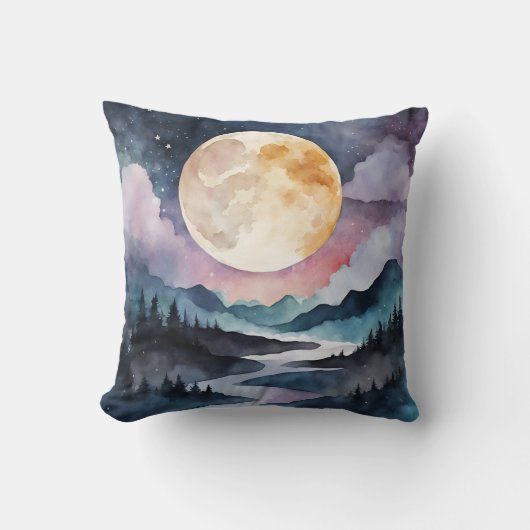 山と森の上の満月 クッション (正面)