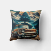 山と森の中のヴィンテージカー クッション (裏面)