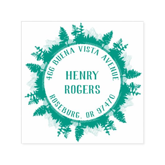山と森の木のラウンド差出人住所 セルフインキングスタンプ (デザイン)