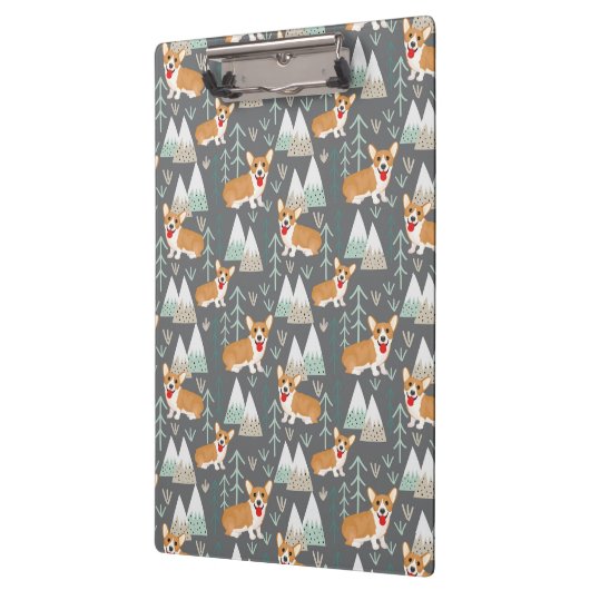 山と森の模様のコーギー クリップボード (左)