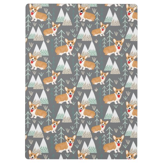 山と森の模様のコーギー クリップボード (裏面)