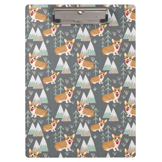 山と森の模様のコーギー クリップボード (正面)