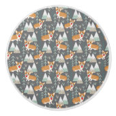 山と森の模様のコーギー セラミックノブ (正面)