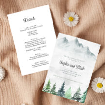 山と森の水彩ウェディング招待状（ラスティックスタイル）
