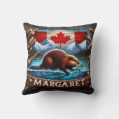 山と森の近くで泳ぐカナディアン・ビーバー クッション (裏面)