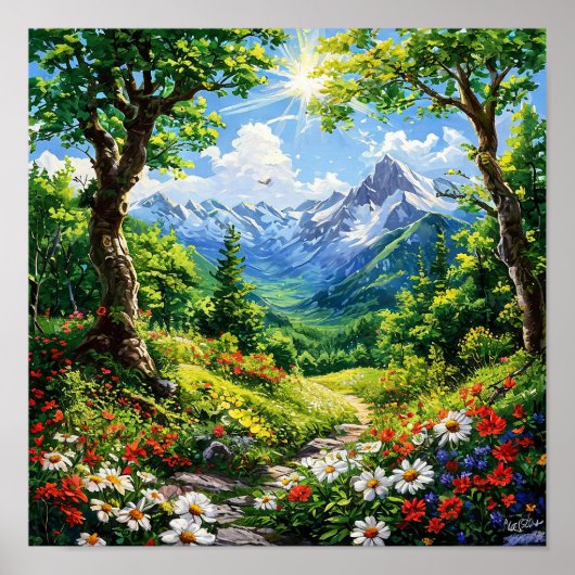 🌿 山と森の風景 野の花 ポスター (正面)