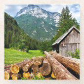 山と森林の伐採キャンプ ガラスコースター (正面)