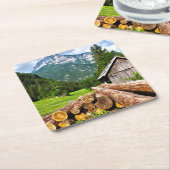 山と森林の伐採キャンプ スクエアペーパーコースター (アングル)