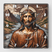 山と水路に囲まれたイエス スクエア壁時計 (正面)
