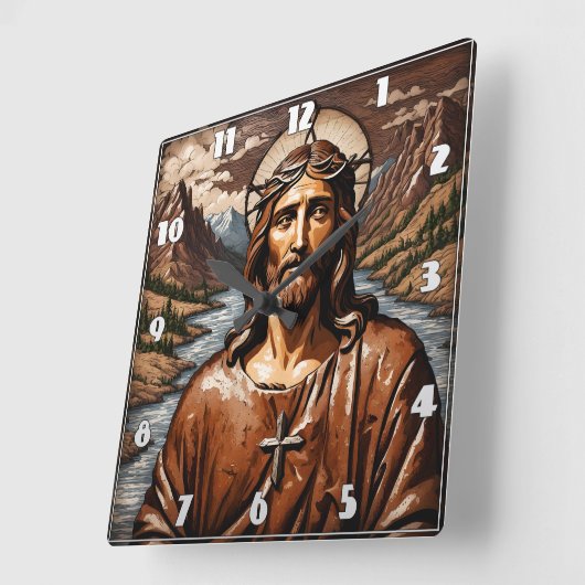 山と水路に囲まれたイエス スクエア壁時計 (傾斜)