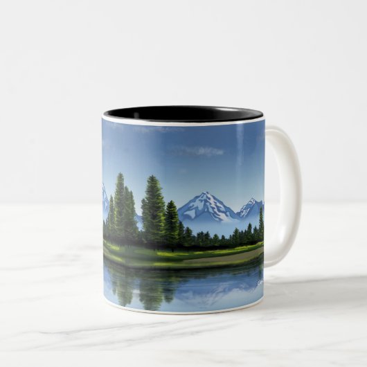 山と湖と森の風景コーヒーマグ ツートーンマグカップ (正面右)