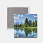 山と湖のある明るい森 マグネット (正面/裏面)