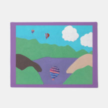 山と湖のシーンを持つドアマット