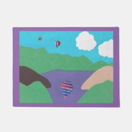 山と湖のシーンを持つドアマット ドアマット