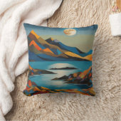 山と湖の上の満月 クッション (ブランケット)