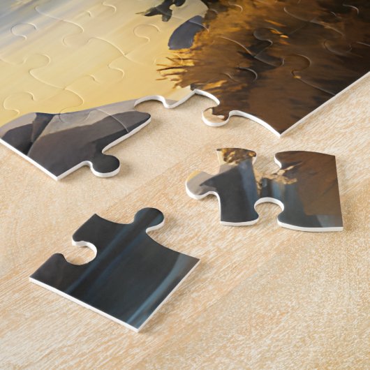 山と湖の夕暮れ ジグソーパズル (側面)