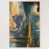 山と湖の夕暮れ ジグソーパズル (縦)