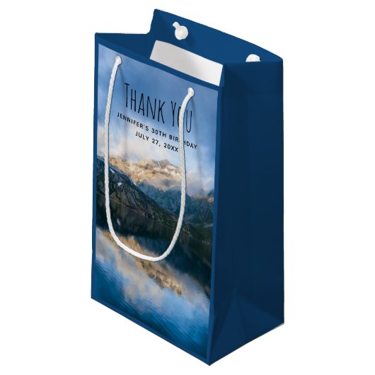 山と湖の景色の自然写真ありがとう スモールペーパーバッグ (正面アングル)