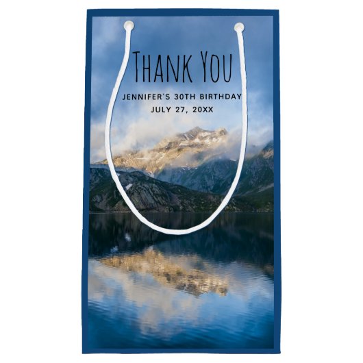 山と湖の景色の自然写真ありがとう スモールペーパーバッグ (正面)