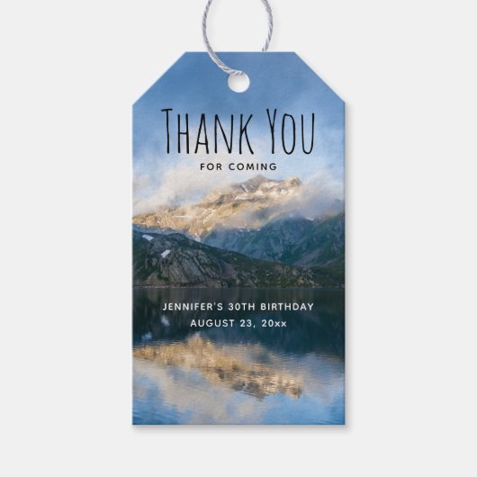 山と湖の自然誕生日サンキュー ギフトタグ (正面)