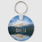 山と湖の風光明媚な自然写真 キーホルダー (正面)