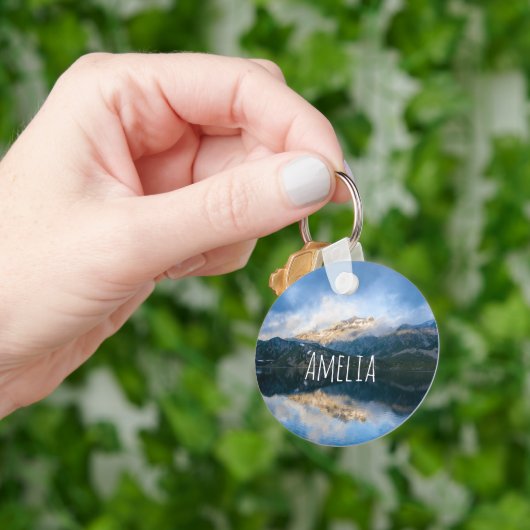 山と湖の風光明媚な自然写真 キーホルダー (手)