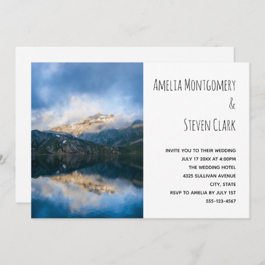山と湖の風光明媚な自然結婚ズ 招待状 (正面/裏面)