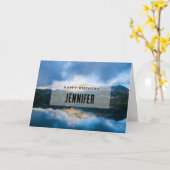 山と湖景勝地自然写真誕生日 カード (黄色い花)