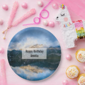 山と湖景勝地自然写真誕生日 ペーパープレート (パーティー)