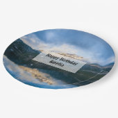 山と湖景勝地自然写真誕生日 ペーパープレート (アングル)