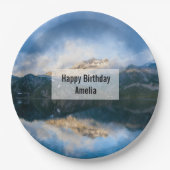 山と湖景勝地自然写真誕生日 ペーパープレート (正面)