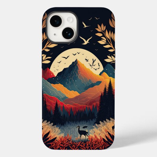山と牧草地カラフルの後ろで月が昇る Case-Mate iPhoneケース (裏面)