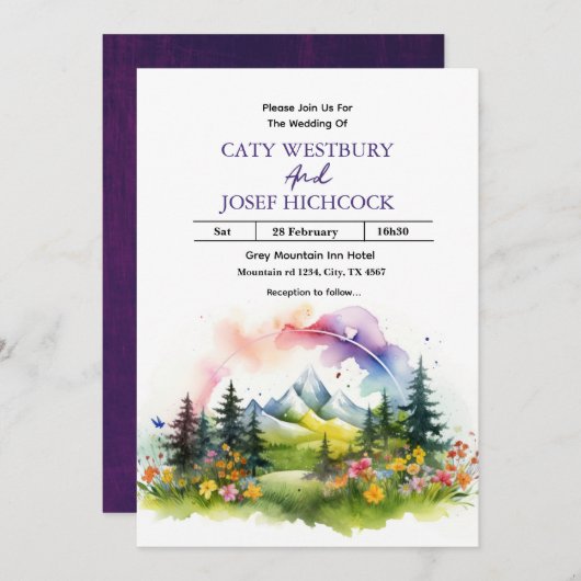 山と野の花の風景結婚のInvita 招待状 (正面/裏面)
