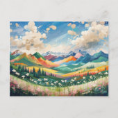 山と野カラフル花の絵を描芸術 ポストカード (正面)