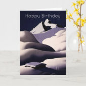 山と雪の丘の冬の誕生日 カード (黄色い花)