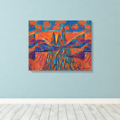 山と雲の上の空にオレンジ色のバラ キャンバスプリント (インサイチュ (ウッドフロア))