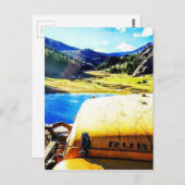 山と黄色いジープの上 ポストカード (正面/裏面)