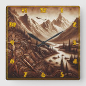 山に囲まれたイエスの威厳のある十字架 スクエア壁時計 (正面)