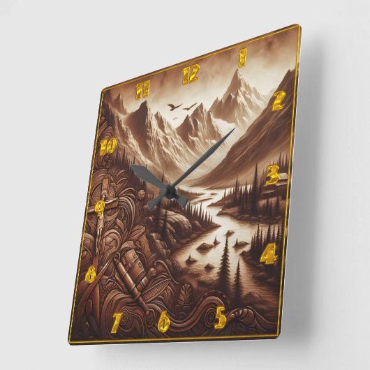 山に囲まれたイエスの威厳のある十字架 スクエア壁時計 (傾斜)