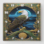 山に囲まれたワシ スクエア壁時計 (正面)