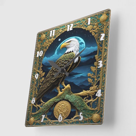 山に囲まれたワシ スクエア壁時計 (傾斜)