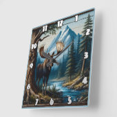 山に囲まれた川のそばのムース スクエア壁時計 (傾斜)