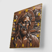 山に囲まれた森で彫られたイエス スクエア壁時計 (傾斜)