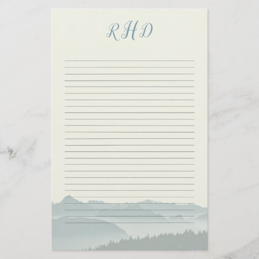山に囲まれた筆記用紙モノグラムの 便箋 (正面)