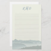 山に囲まれた筆記用紙モノグラムの 便箋 (正面/裏面)