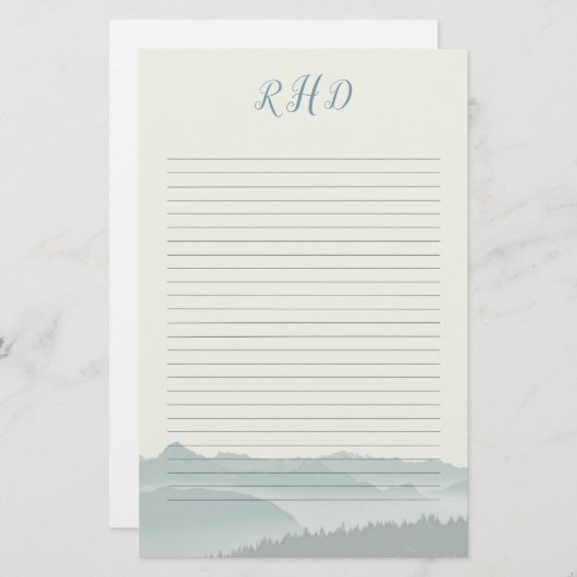 山に囲まれた筆記用紙モノグラムの 便箋 (正面/裏面)