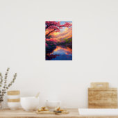 山に囲まれた隠れた威厳のある湖 ポスター (キッチン)