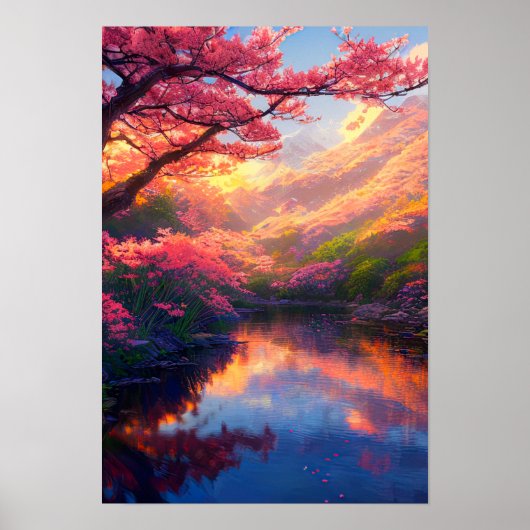 山に囲まれた隠れた威厳のある湖 ポスター (正面)